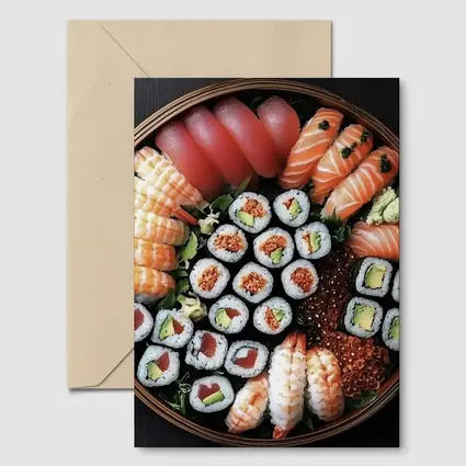 Sushi Platter Assortment on Dark Table