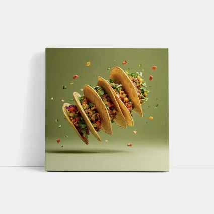 Flying Tacos With Colorful Toppings Green Background