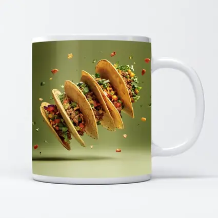 Flying Tacos With Colorful Toppings Green Background