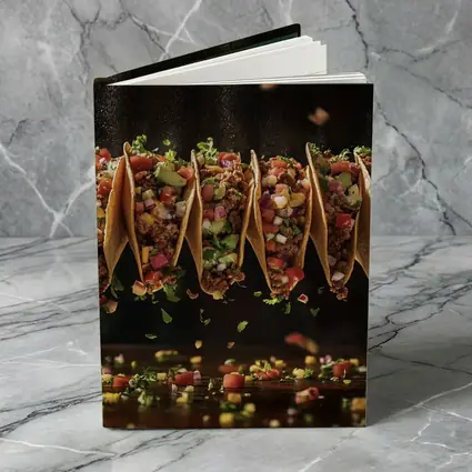 Ground Beef Tacos Flying Over Dark Table