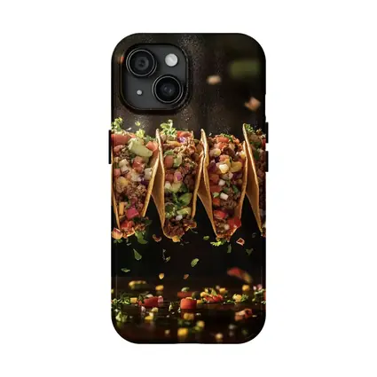 Ground Beef Tacos Flying Over Dark Table