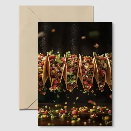Ground Beef Tacos Flying Over Dark Table