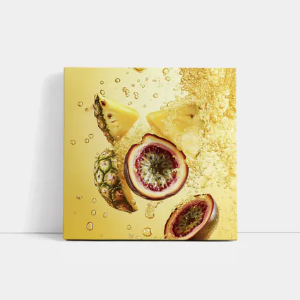 Pineapple Passion Fruit Splash Yellow Background