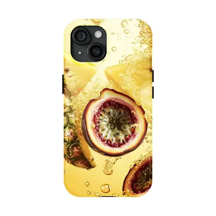 Pineapple Passion Fruit Splash Yellow Background
