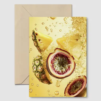 Pineapple Passion Fruit Splash Yellow Background