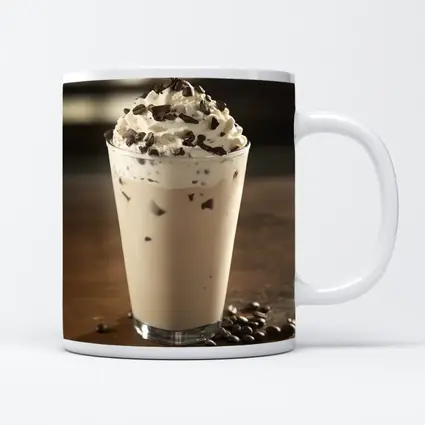 Iced Coffee Drink Whipped Cream Chocolate Wood
