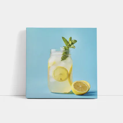 Lemonade Mason Jar Mint Blue Background