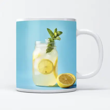 Lemonade Mason Jar Mint Blue Background