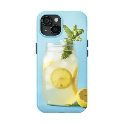 Lemonade Mason Jar Mint Blue Background