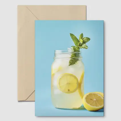 Lemonade Mason Jar Mint Blue Background