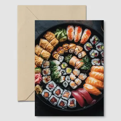 Sushi Platter Spread on Dark Background