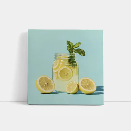 Lemon Mint Mason Jar Drink Blue Background