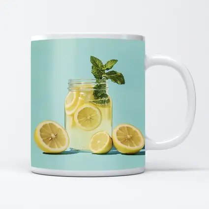 Lemon Mint Mason Jar Drink Blue Background