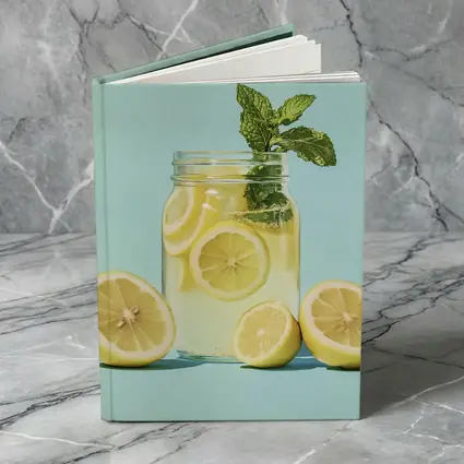 Lemon Mint Mason Jar Drink Blue Background