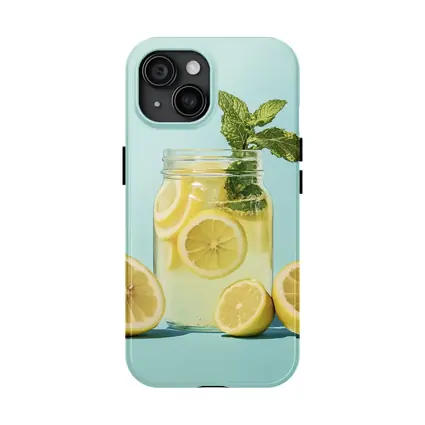 Lemon Mint Mason Jar Drink Blue Background