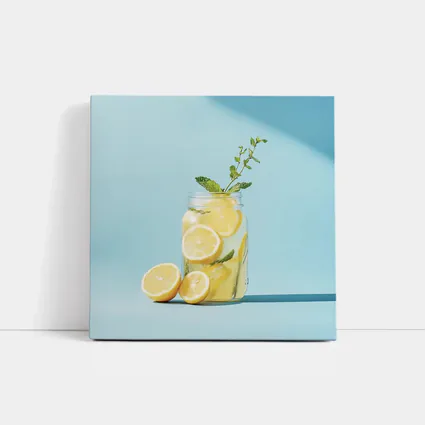 Lemon Mint Mason Jar Blue Background