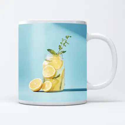 Lemon Mint Mason Jar Blue Background