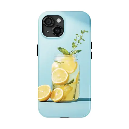 Lemon Mint Mason Jar Blue Background