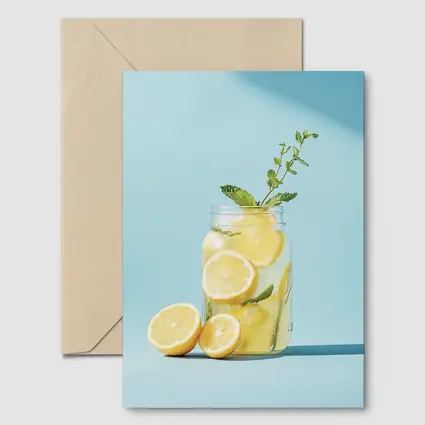 Lemon Mint Mason Jar Blue Background