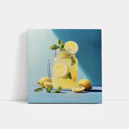Lemonade Mason Jar Mint Blue Background