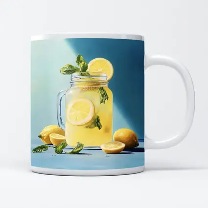 Lemonade Mason Jar Mint Blue Background