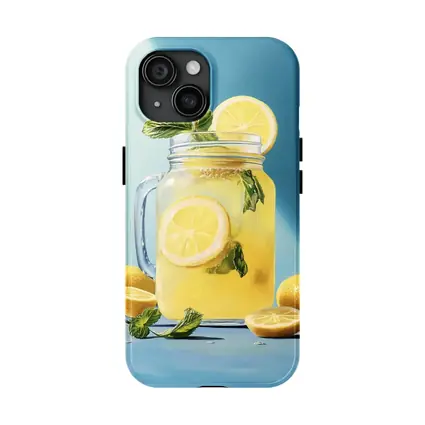 Lemonade Mason Jar Mint Blue Background