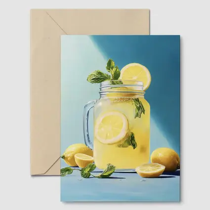 Lemonade Mason Jar Mint Blue Background