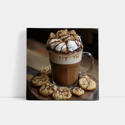 Hot Chocolate Whipped Cream Cookies Wooden Board
