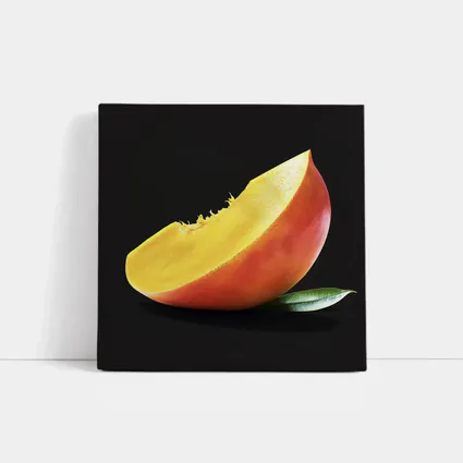 Mango Slice With Leaf Black Background