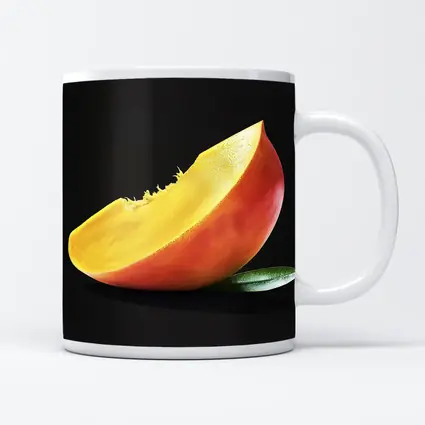 Mango Slice With Leaf Black Background