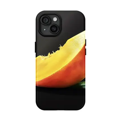 Mango Slice With Leaf Black Background