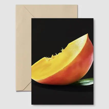 Mango Slice With Leaf Black Background