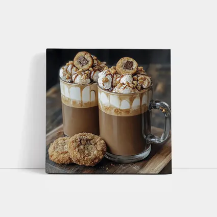 Chocolate Coffee Mugs With Cookies Wooden Board