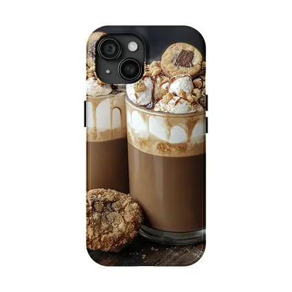 Chocolate Coffee Mugs With Cookies Wooden Board