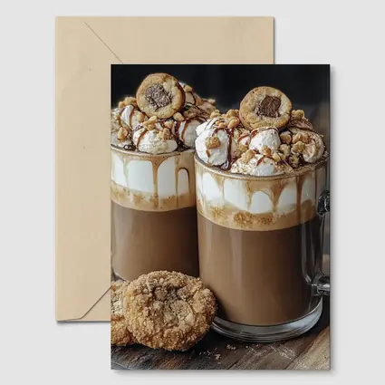 Chocolate Coffee Mugs With Cookies Wooden Board