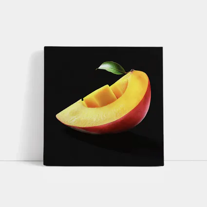 Fresh Mango Slice With Leaf Black Background