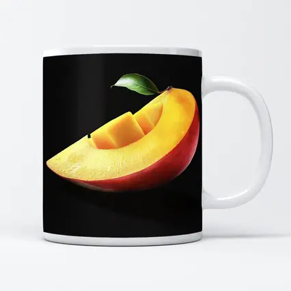 Fresh Mango Slice With Leaf Black Background