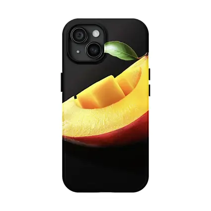 Fresh Mango Slice With Leaf Black Background