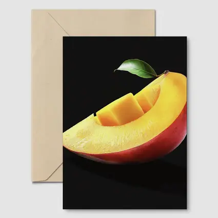 Fresh Mango Slice With Leaf Black Background