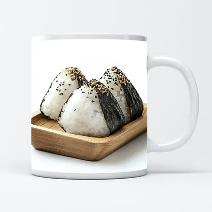 Onigiri Rice Balls on Wooden Tray