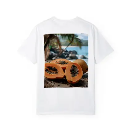Fresh Papaya Halves Tropical Beach Background