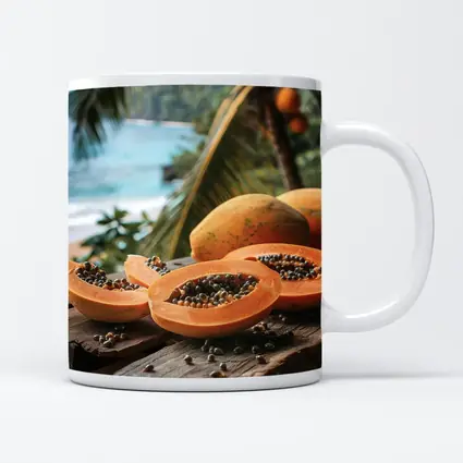 Fresh Papaya Slices Tropical Beach Background