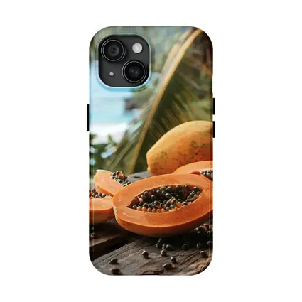 Fresh Papaya Slices Tropical Beach Background