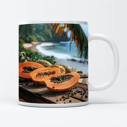 Fresh Papaya Slices Tropical Beach Background