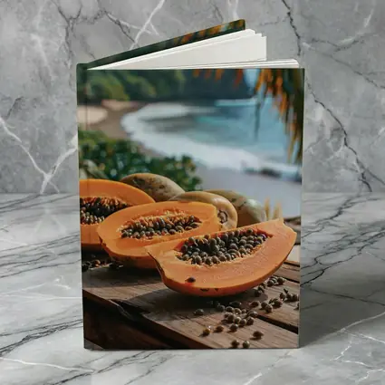 Fresh Papaya Slices Tropical Beach Background