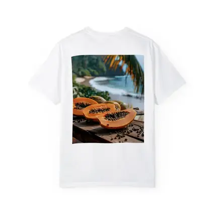 Fresh Papaya Slices Tropical Beach Background
