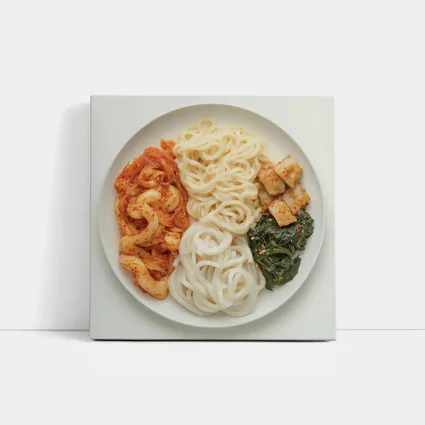 Korean Udon Noodles Kimchi Tofu White Plate