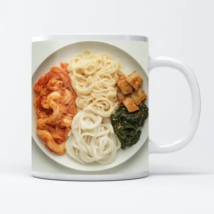 Korean Udon Noodles Kimchi Tofu White Plate