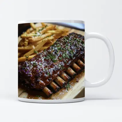 BBQ Pork Ribs With Fries Wooden Board