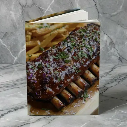 BBQ Pork Ribs With Fries Wooden Board